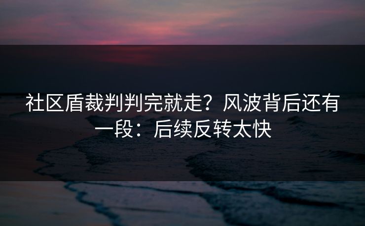 社区盾裁判判完就走？风波背后还有一段：后续反转太快