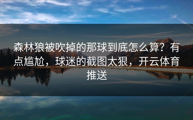 森林狼被吹掉的那球到底怎么算？有点尴尬，球迷的截图太狠，开云体育推送